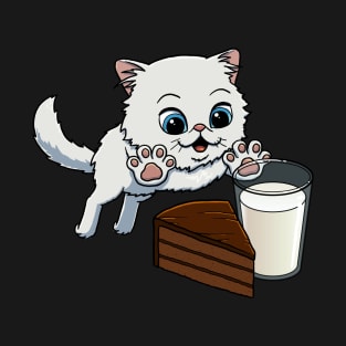 Persian Cat excited to have Chocolate Cake with Milk T-Shirt