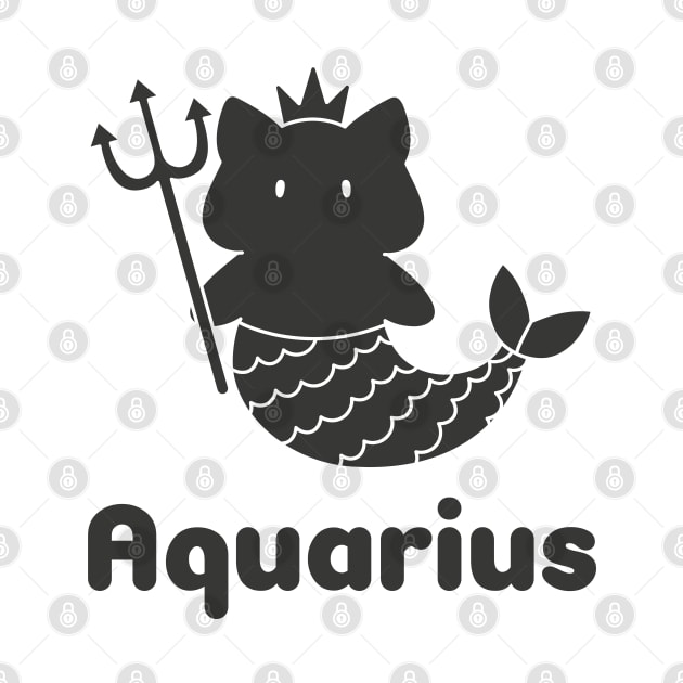 Aquarius Cat Zodiac Sign with Text (Black and White) by artdorable