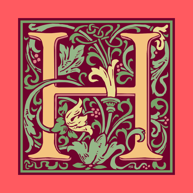 William Morris Vintage Letter H by MatchbookGraphics