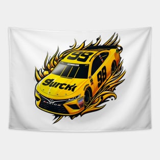 Cool yellow Nascar car, greatest grand prix champion Tapestry