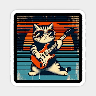 Electric Guitar Cat Rock Music Retro Funny Cat Magnet