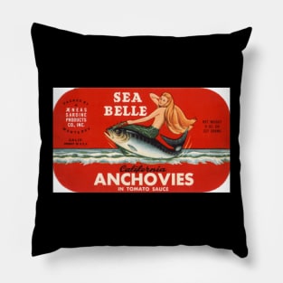 Sea Belle Vintage Anchovies Label Cannery Row Monterey Pillow