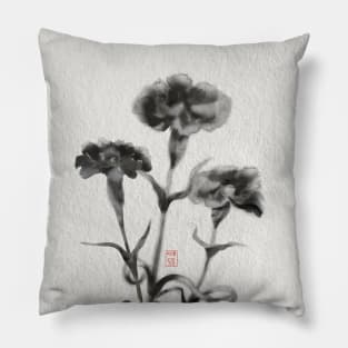 sumiE ink chinese brush carnations Pillow