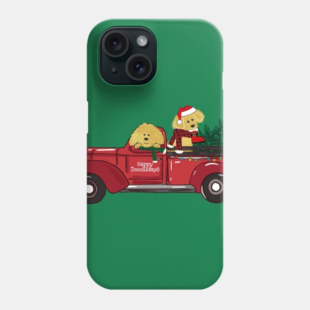 Cartoon Goldendoodles Red Christmas Truck Phone Case by EMR_Designs