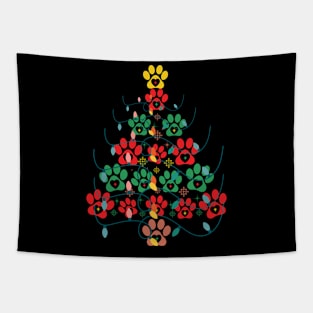 Christmas Tree Dog Paw Tapestry