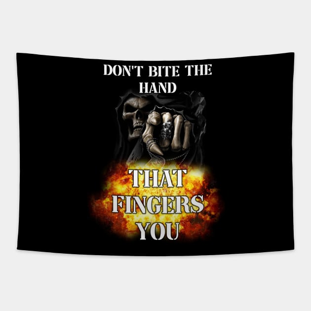 dont bite the hand that fingers you edgy skeleton Tapestry by InMyMentalEra