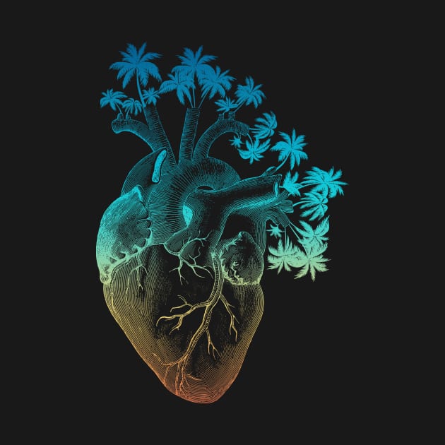 Vintage Colored Anatomically Correct Human Heart - Palm Trees by treszure_chest