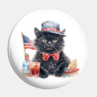 Patriotic Black Cat, 4th of July Design Pin