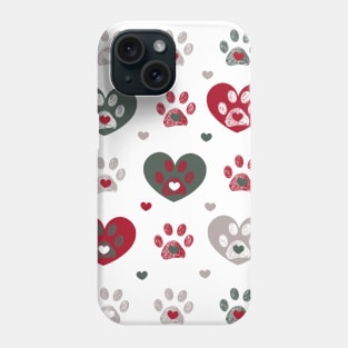 Red heart and paw prints Phone Case