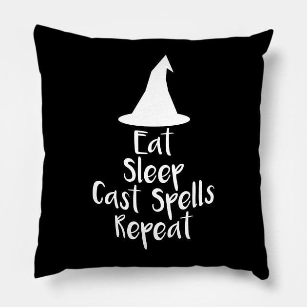 Eat Sleep Cast Spells Repeat Pillow by oddmatter