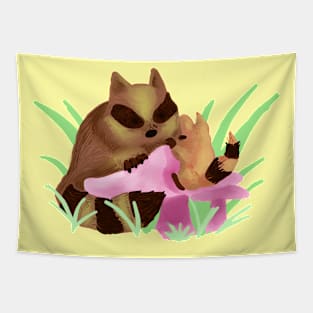 Raccoon Mama and Baby Tapestry