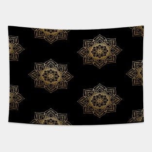 Black and Gold Mandala Pattern Tapestry