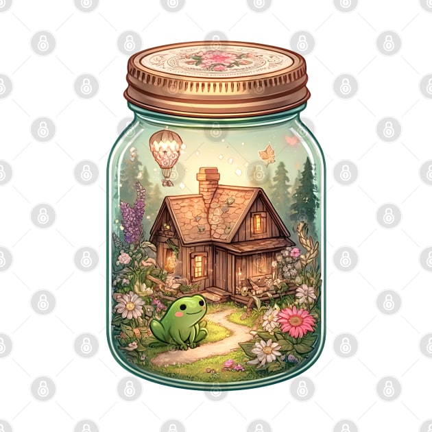 Enchanting Cottagecore Mason Jar with Frog by Mysticmuse