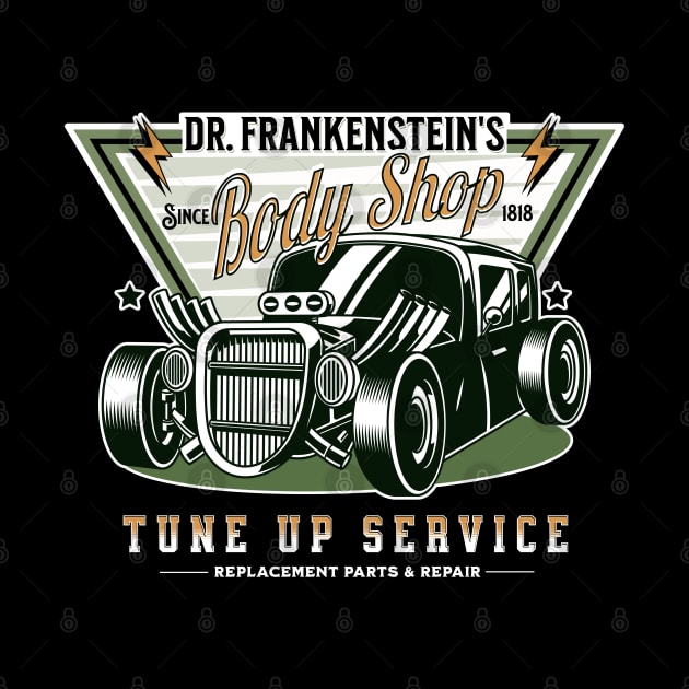 Retro Dr Frankenstein's Body Shop Spoof Hot Rod Dark by PUFFYP