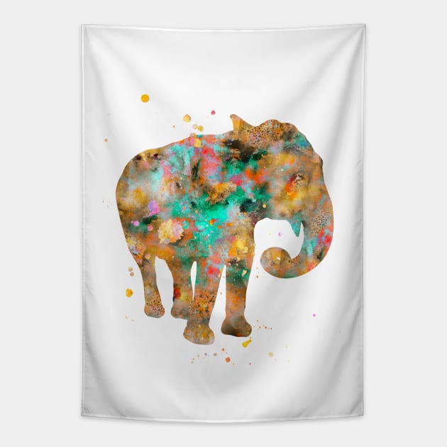 Elephant Watercolor Painting Gold Tapestry by Miao Miao Design