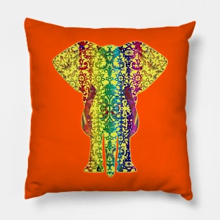 Rainbow Yellow Elephant On Orange Pillow