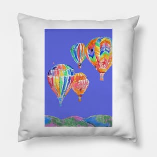 Hot Air Balloon Watercolor Painting on Purple Balloons Pillow