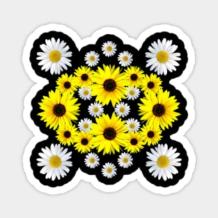 Blooming Sunflowers with Daisies Flower Pattern Bloom Magnet