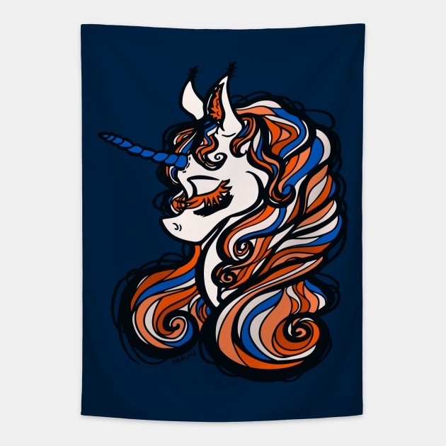 Denver Football Unicorn Tapestry by Jan Grackle