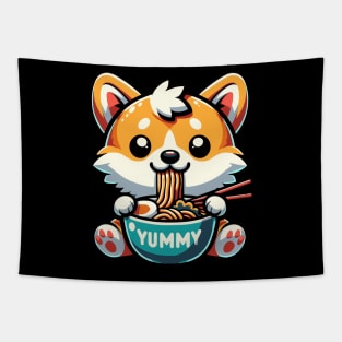 Cute Corgi Eating Ramen Tapestry