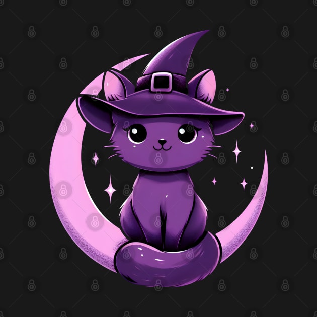 witch cat - purple cat witch by vaporgraphic