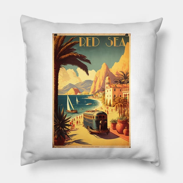Red Sea Resort Vintage Travel Art Poster Pillow by OldTravelArt