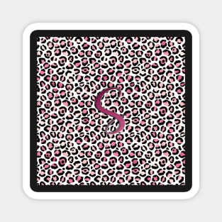 Letter S Monogram & Pink Leopard Print Magnet