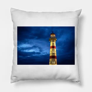 Colorfull lighthouse at night in Malmö Sweden Pillow