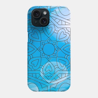 BLUE HEART LEADLIGHT MANDALA, MANDALA BLUE CIRCLES, GEOMETRY MANDALA Phone Case