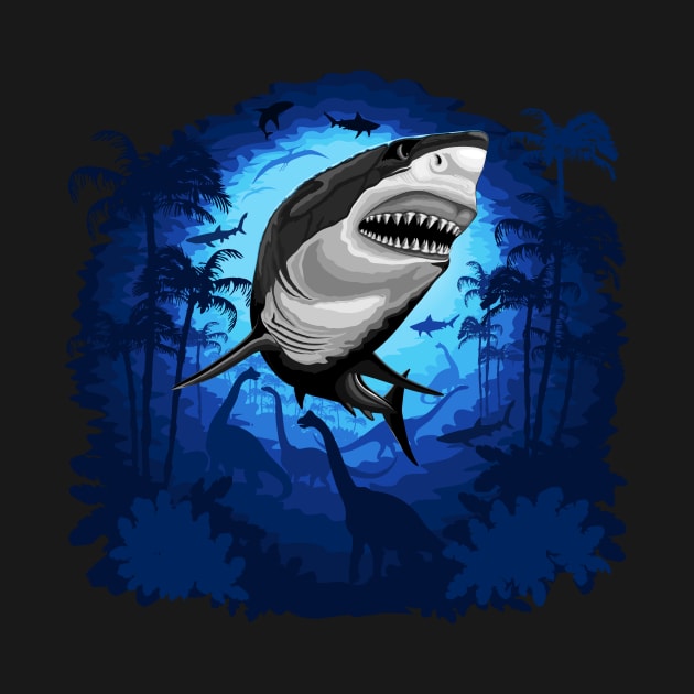 Great White Shark on Surreal Jurassic Underwater Scenery by BluedarkArt