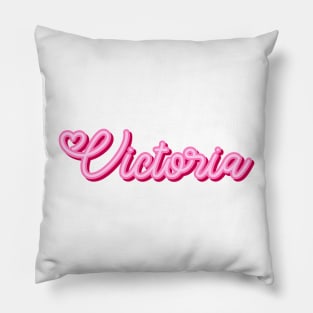 Victoria name pink heart Pillow