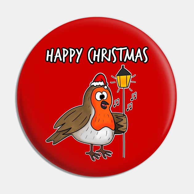 Christmas Robin Carol Singing Funny Bird Wildlife Pin by doodlerob