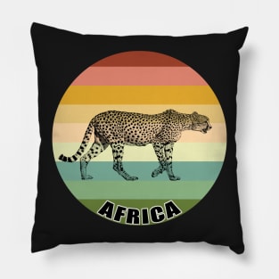 Sleek Cheetah on the Hunt on Vintage Retro Africa Sunset Pillow