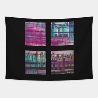 Liminal Space in Pink, Light Blue and Purple through 4 windows Tapestry