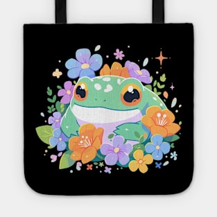 Froggy Kawaii Baby Frog With Beautiful Flowers Tote