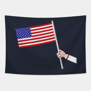 Woman hand holding USA flag Tapestry