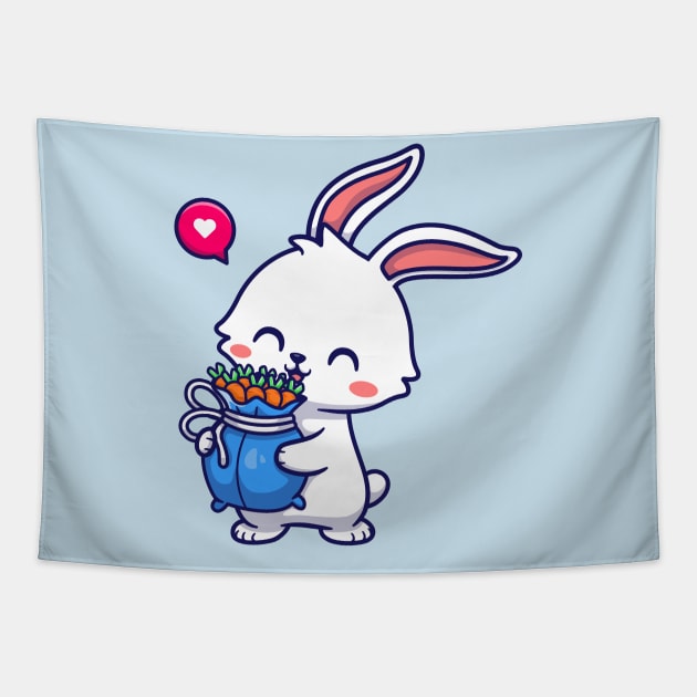 Cute Rabbit Holding Carrot Cartoon Tapestry by Catalyst Labs