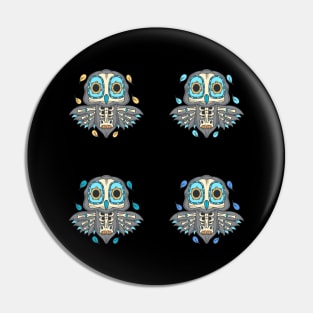 Colorful Grey Blue Beige Yellow Orange Owl Day of the Dead Candy Skeleton Pin