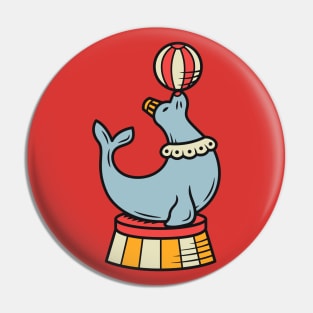 Vintage Cartoon Circus Seal Balancing a Ball Pin