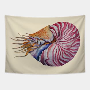 Spiral Serenity | Nautilus in Watercolor Tapestry