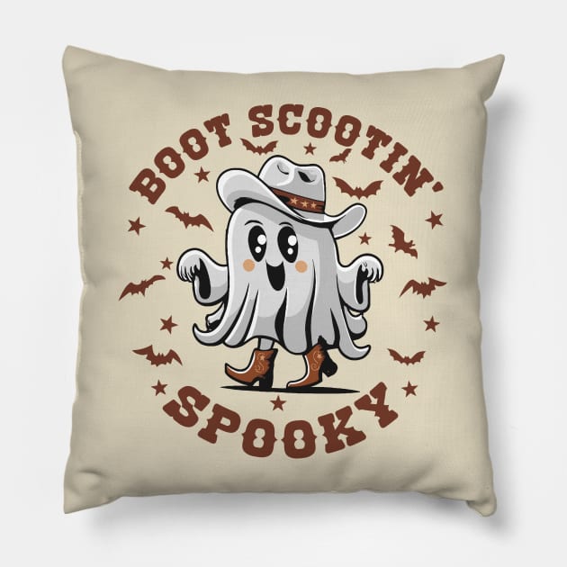 Cute Boot Scootin' Spooky Halloween Ghost Kid's Girls Halloween Western Country Pillow by TeeCreations