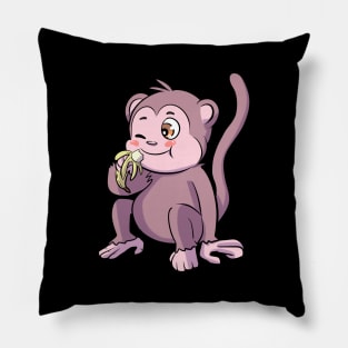 Cute Monkey Eating Yellow Banana Pillow