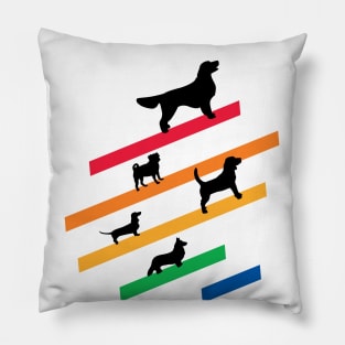 Cosmic Rainbow Dogs - Stripes and Black Silhouettes Pillow