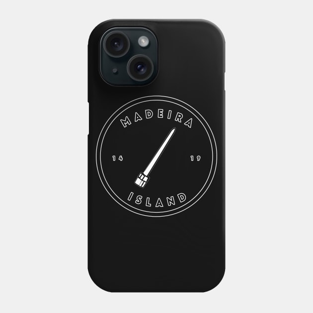 Madeira Island 1419 logo with the traditional stick to stir Poncha in black & white Phone Case by Donaby