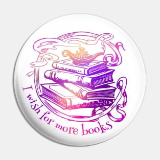 "I wish for more books" - pink and purple genie lamp on a stack of books Pin