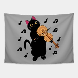 Cute Black Cat Playing Violin Tapestry