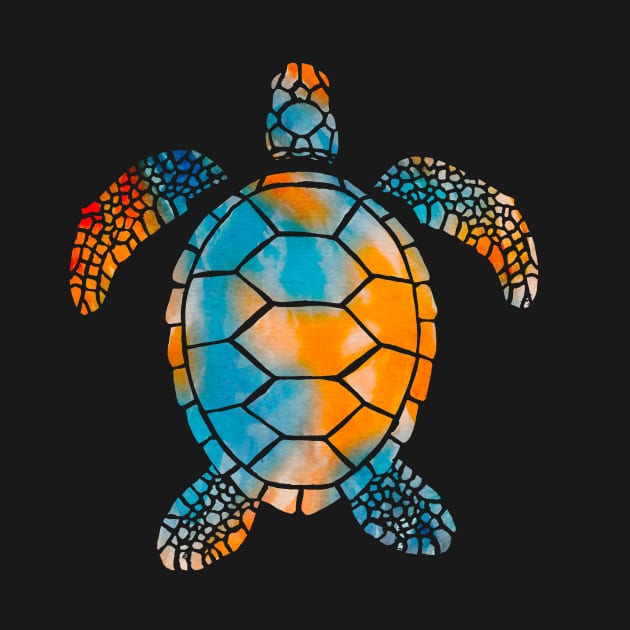 Orange and Blue Watercolor Sea Turtle by ksrogersdesigns