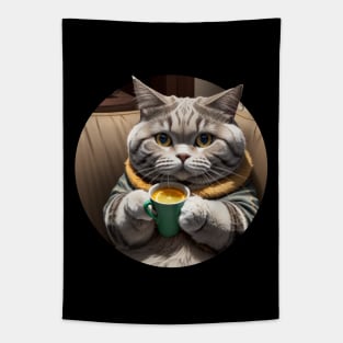 Tabby cat with cup of tea Tapestry