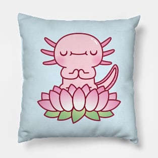 Cute Axolotl Meditating On Lotus Flower Pillow