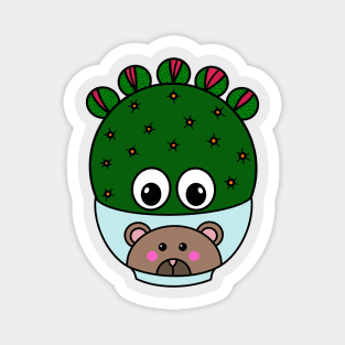 Cute Cactus Design #306: Wheel Cactus In Cute Bear Bowl Magnet